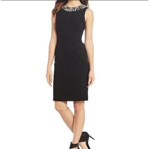 Calvin Klein Sheath Dress Women's 2P Black Faux Pearl Neck Sleeveless Back Zip
